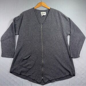 FLAX By Angelheart Cardigan Sweater Womens S/M Gray Full Zip Pocket Merino Knit